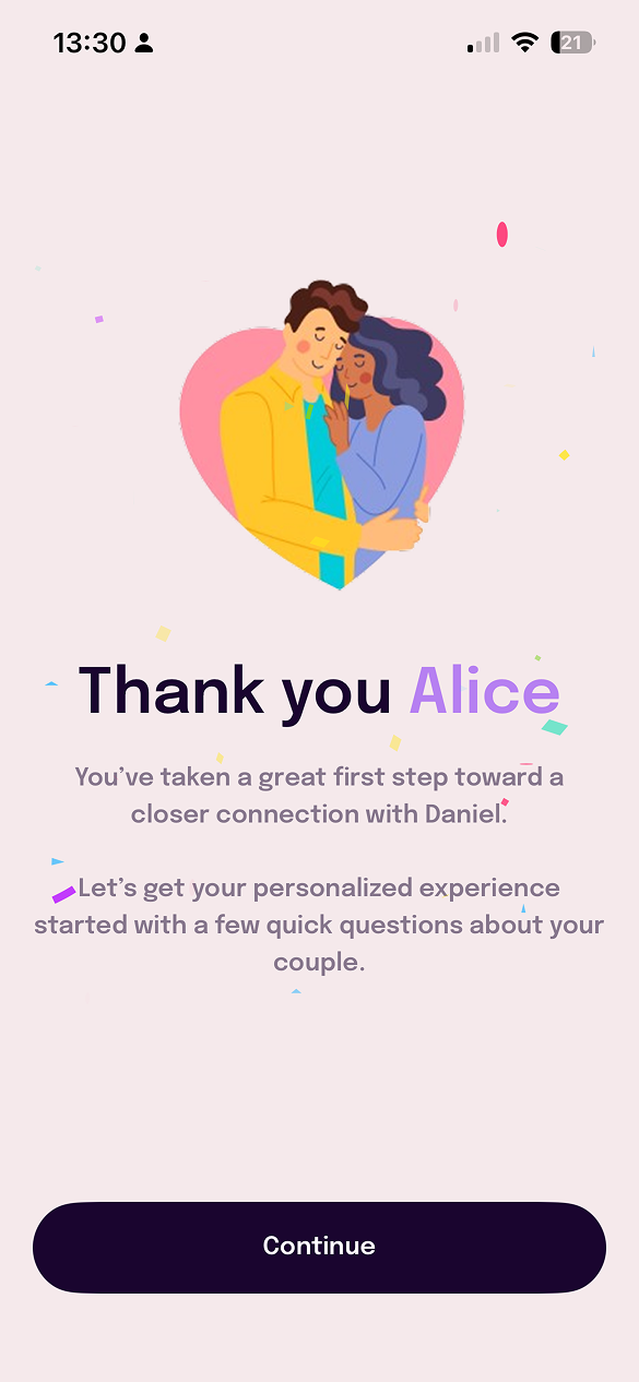 Thank you screen after initial onboarding