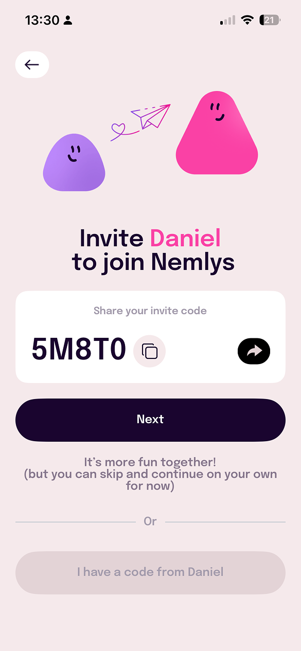 Invite partner to join Everlove